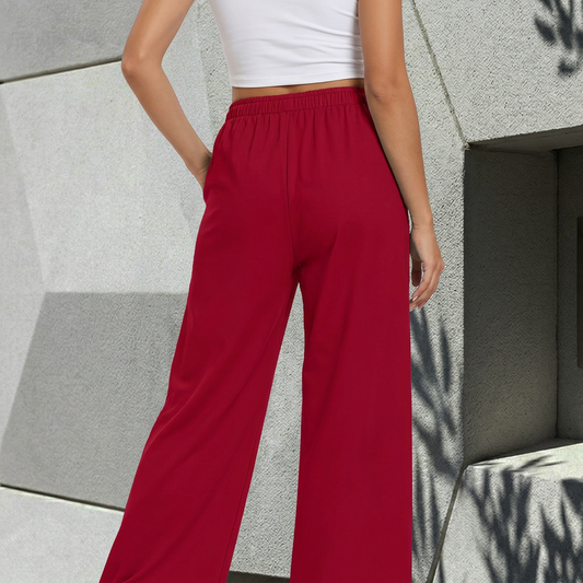 Wide Legged Cotton Joggers - Blood Red