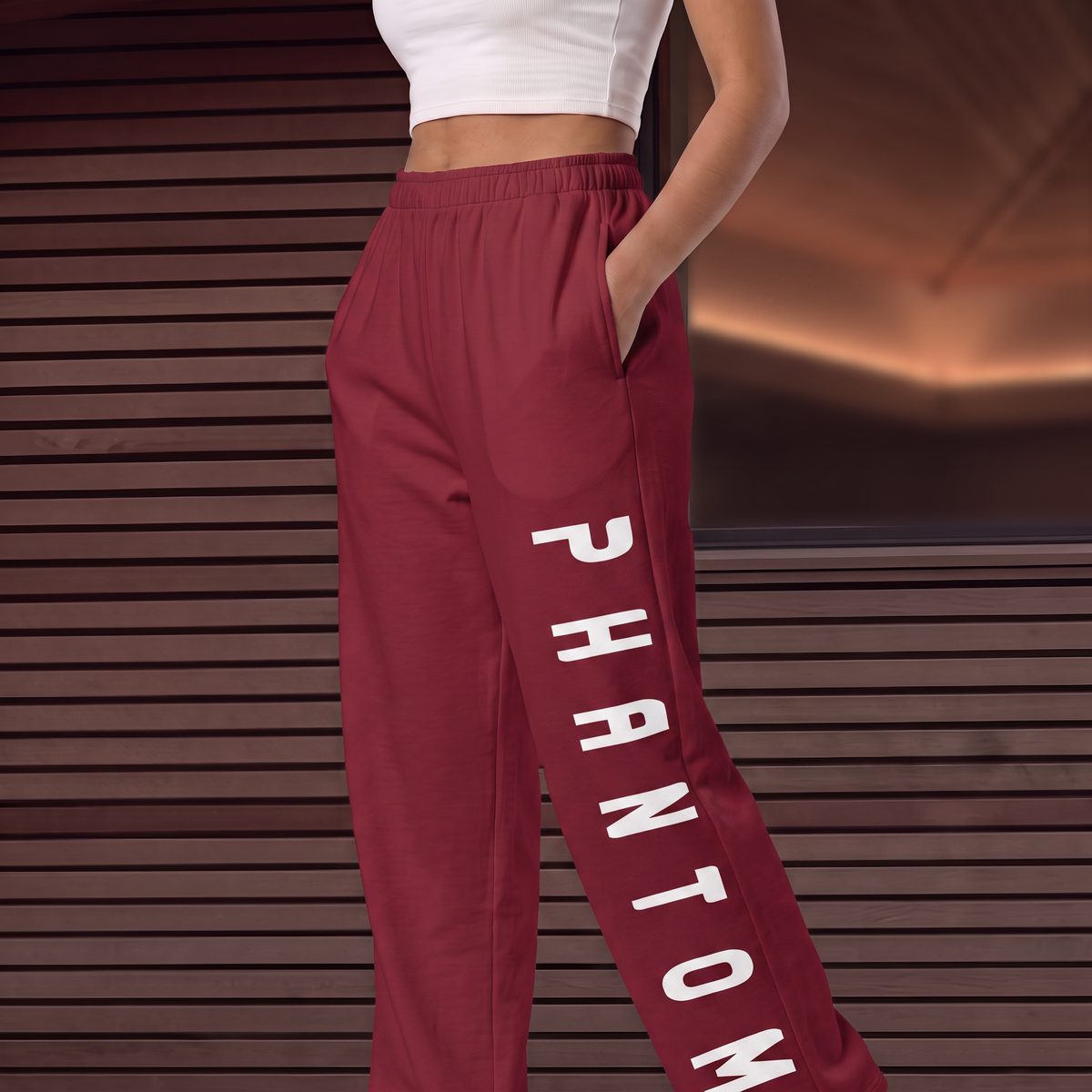Cotton Wide Legged Joggers - Burgundy