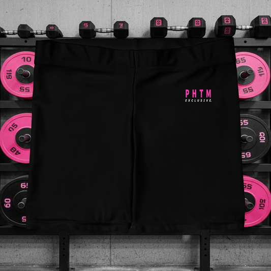 Women's - Black Legging Shorts - Vibrant Pink Text
