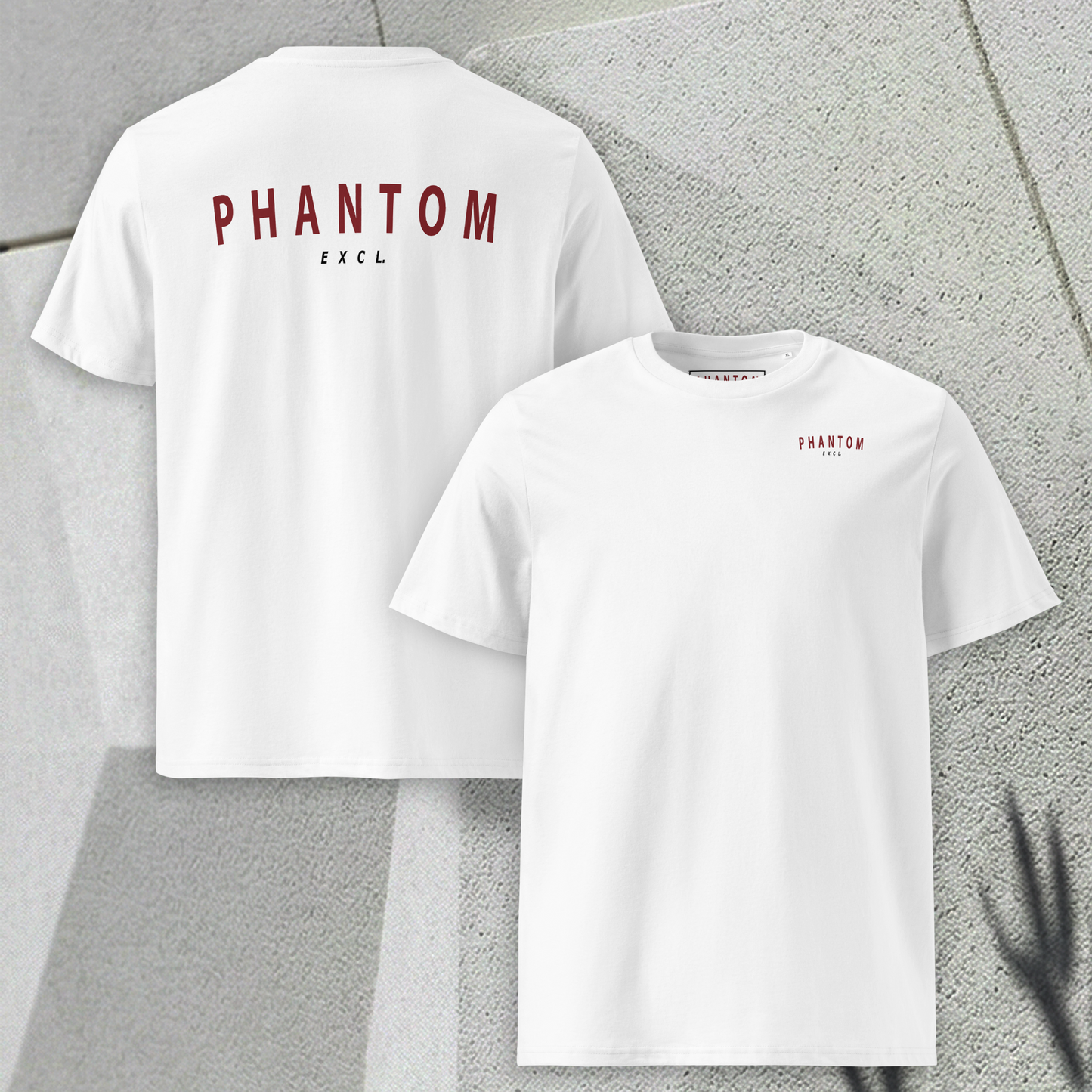 Fitted Classic T Shirt - White - Burgundy Text