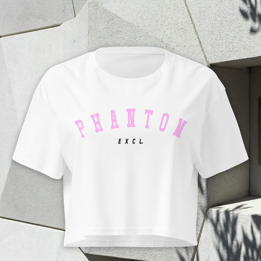Women’s Summer Crop Top - White - Light Pink Text
