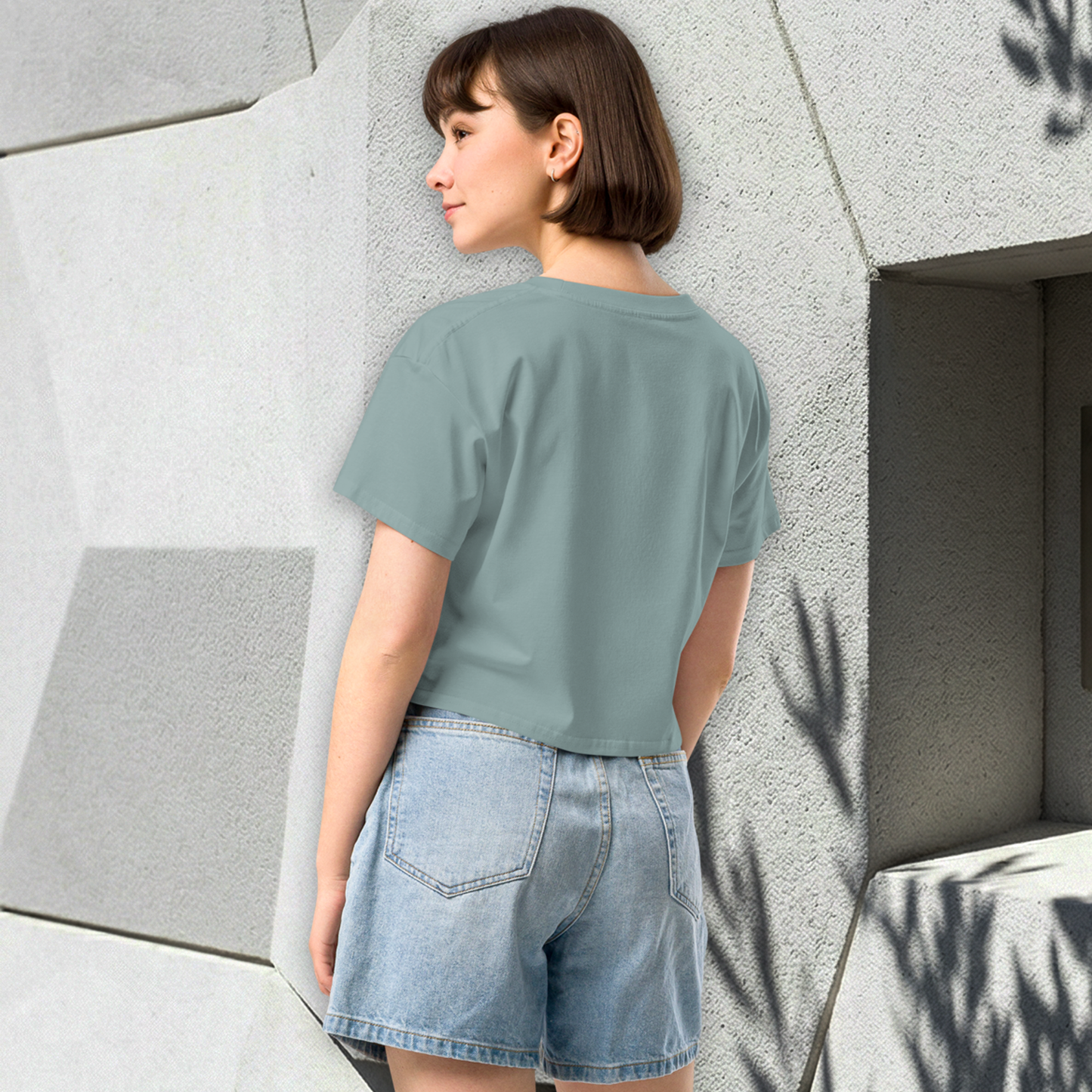 Women’s Summer Crop Top - Mineral Green - White Text