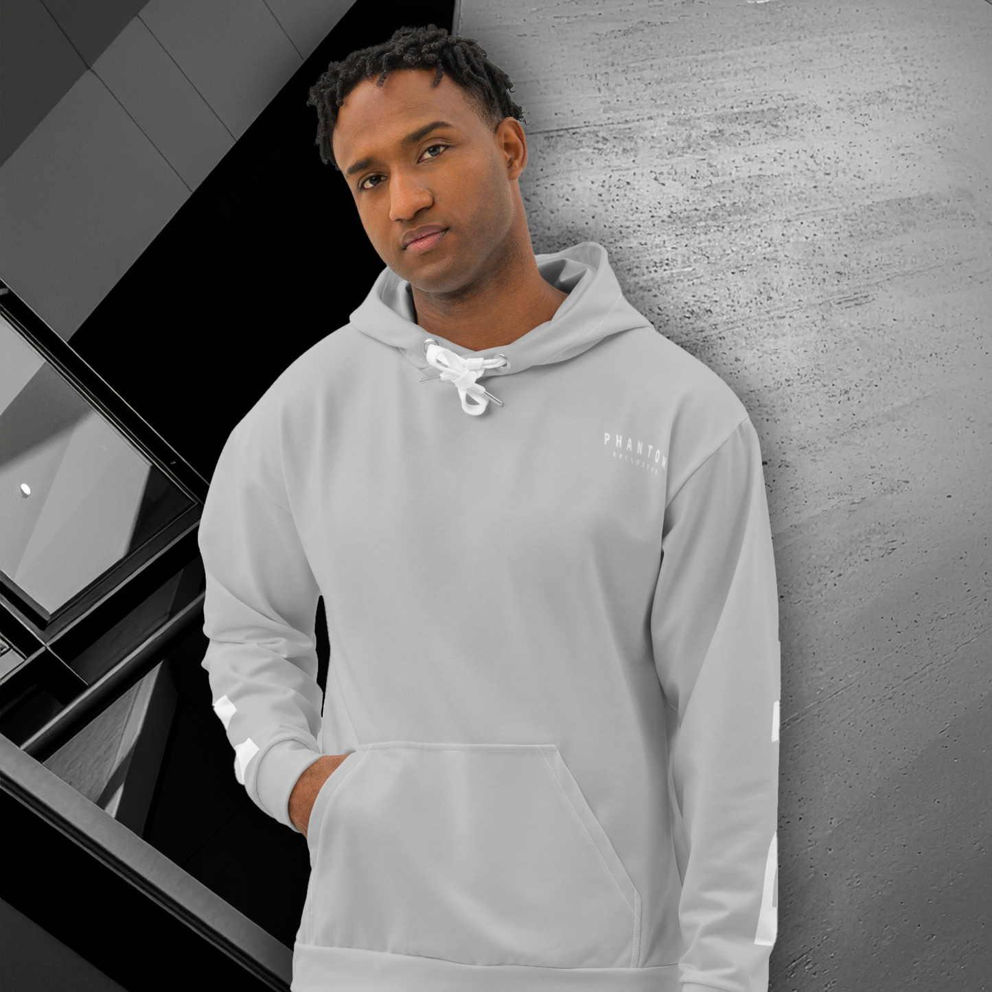 Premium Cotton Large Text Hoodie - Grey & White