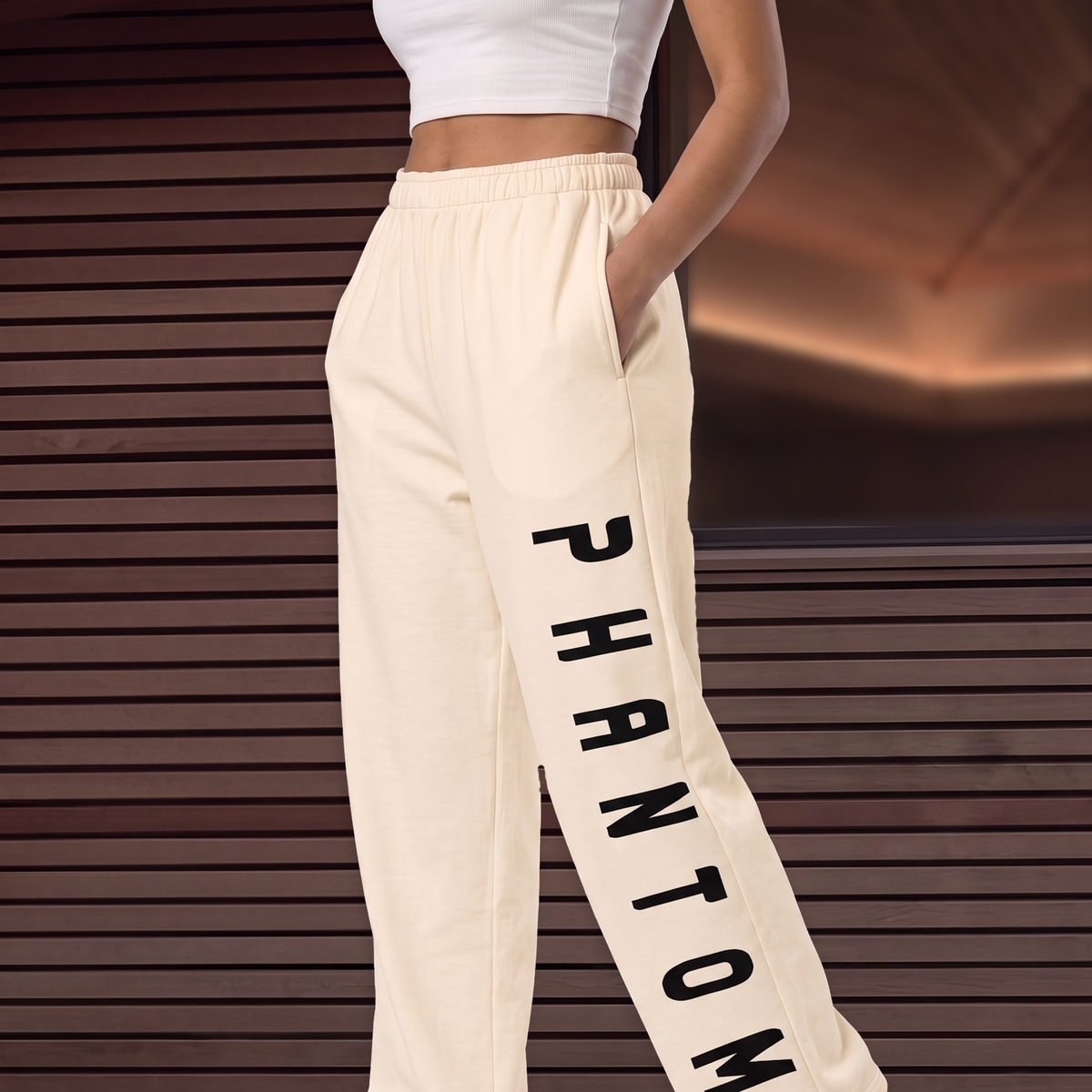 Cotton Wide Legged Joggers - Beige