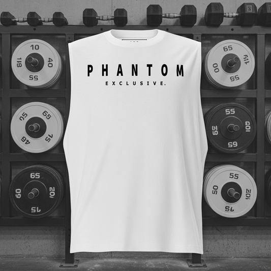 Men's - Premium Muscle Fit Tank Top - White, Black Text