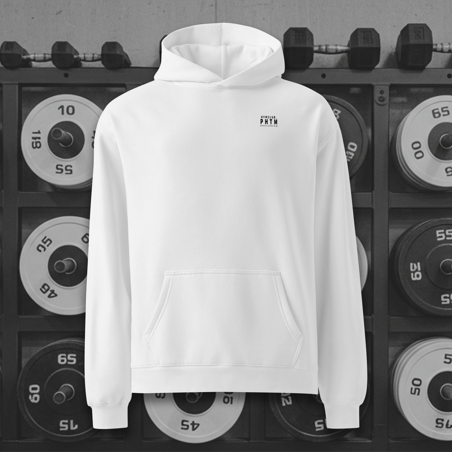 Premium Oversized Gym Club Hoodie - White & Black