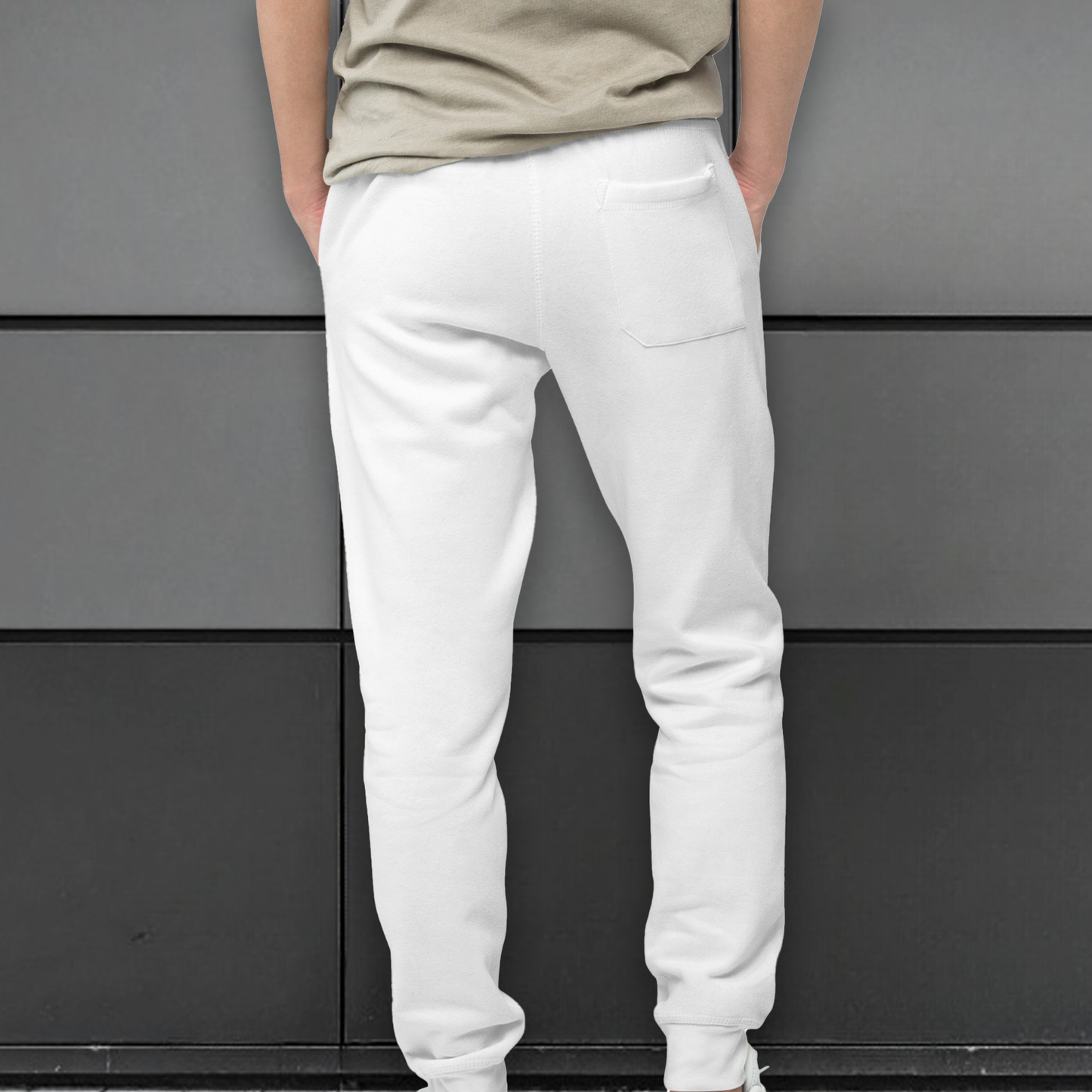Men's Premium Cotton Joggers - White - Silver Text