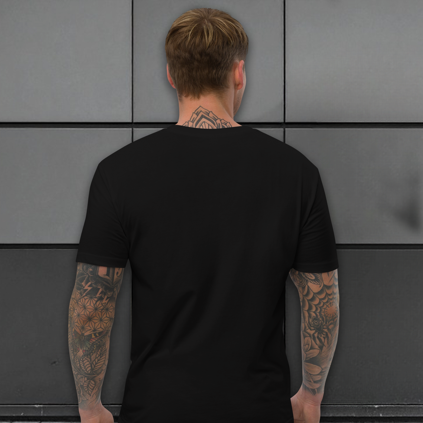 Mens Premium Fitted T Shirt - Black & White Embroidery