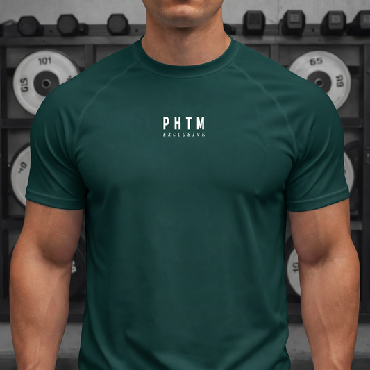 Muscle Fit Gym Top - Acronym Design - Pine Green