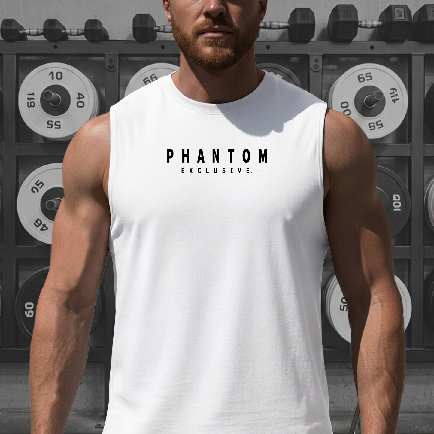Men's - Premium Muscle Fit Tank Top - White, Black Text