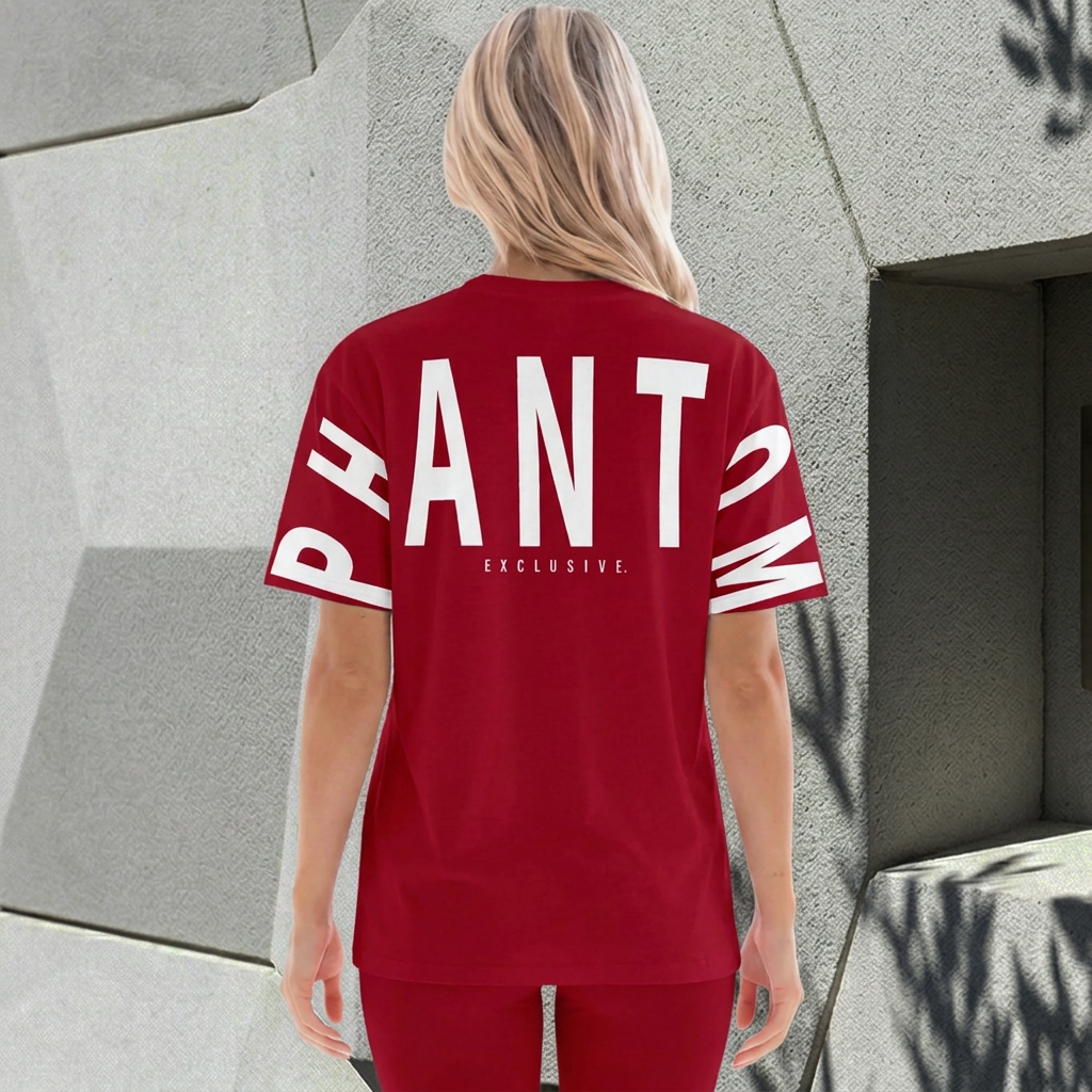 Oversized Large Text T Shirt - Blood Red