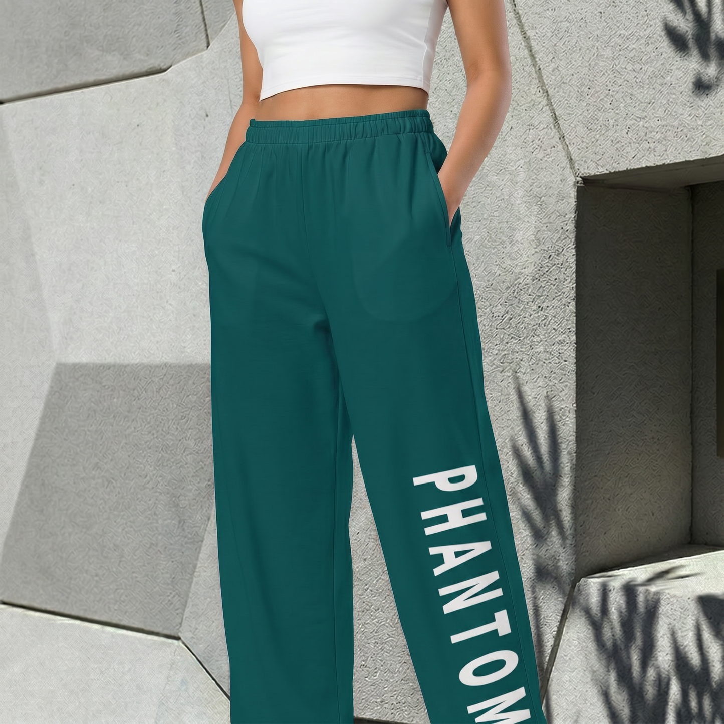 Wide Legged Cotton Joggers - Pine Green