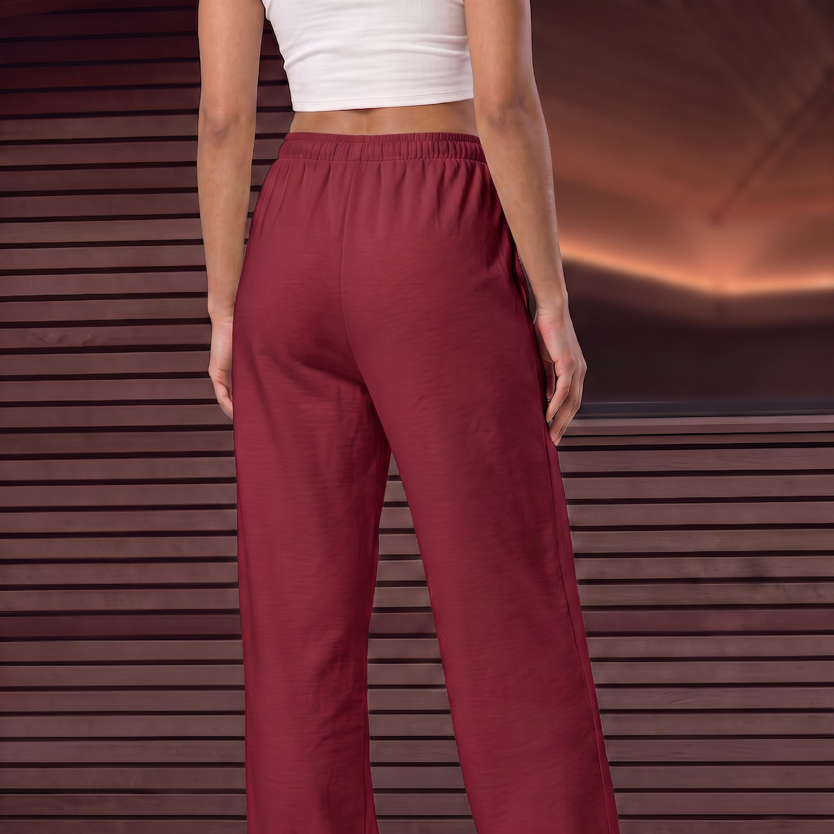 Cotton Wide Legged Joggers - Burgundy