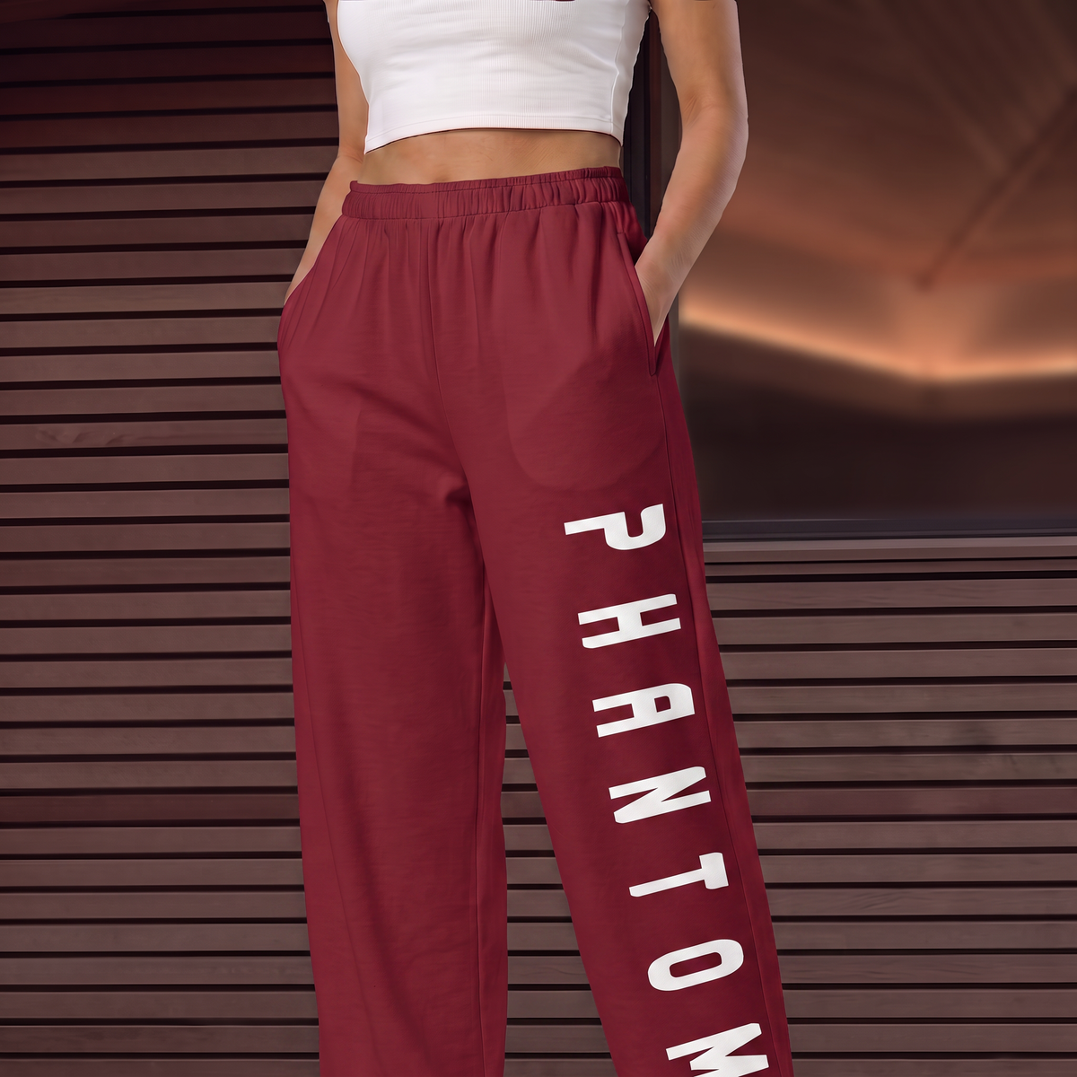 Cotton Wide Legged Joggers - Burgundy