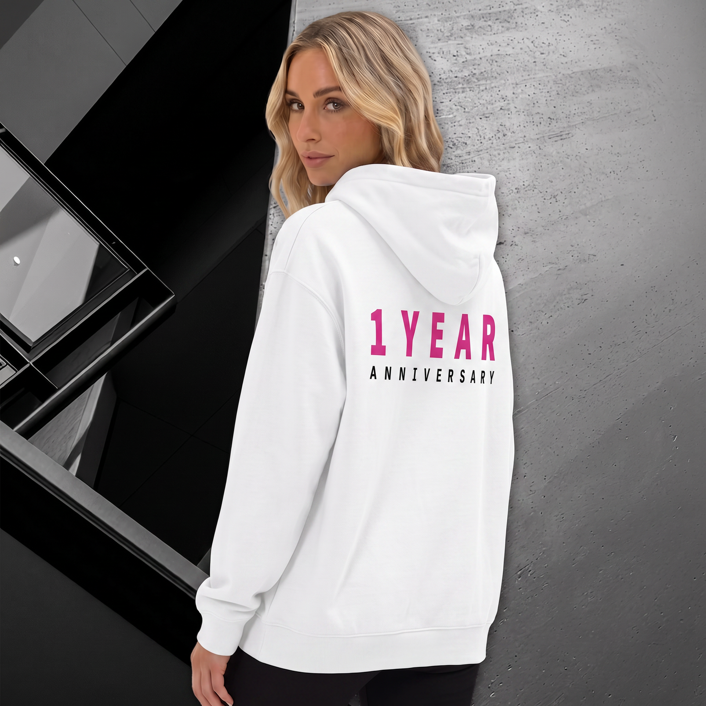 Oversized 1 Year Anniversary Hoodie - White