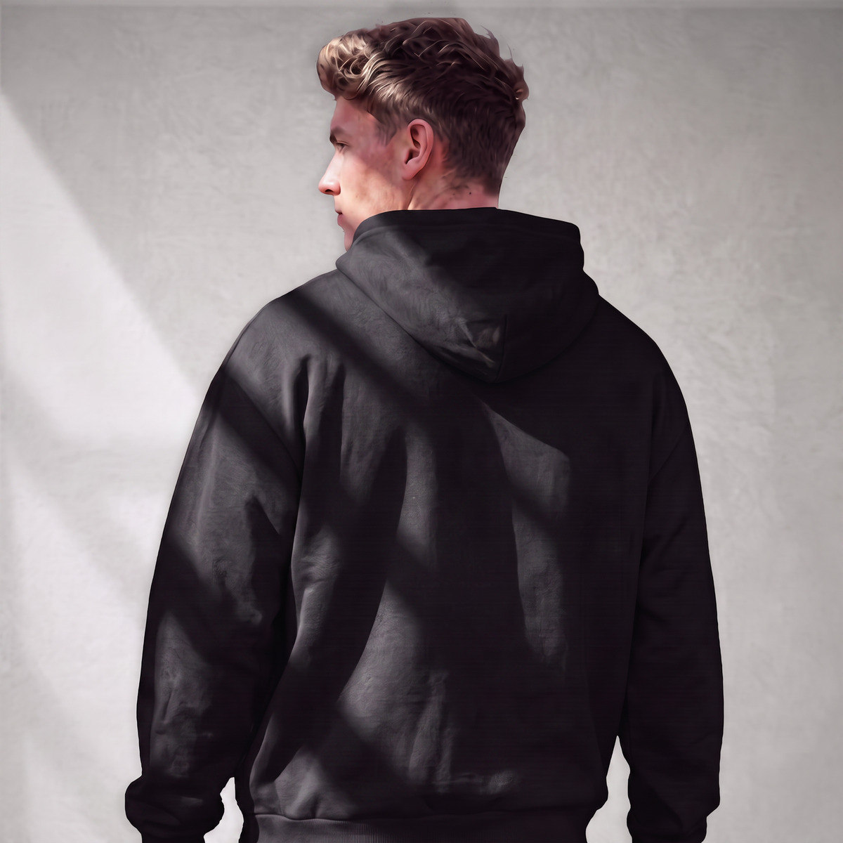 Relaxed Modern Text Hoodie - Black & White