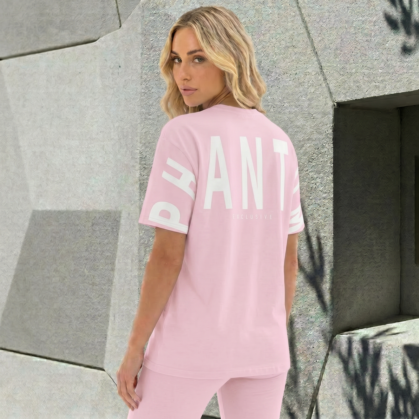 Oversized Large Text T Shirt - Light Pink