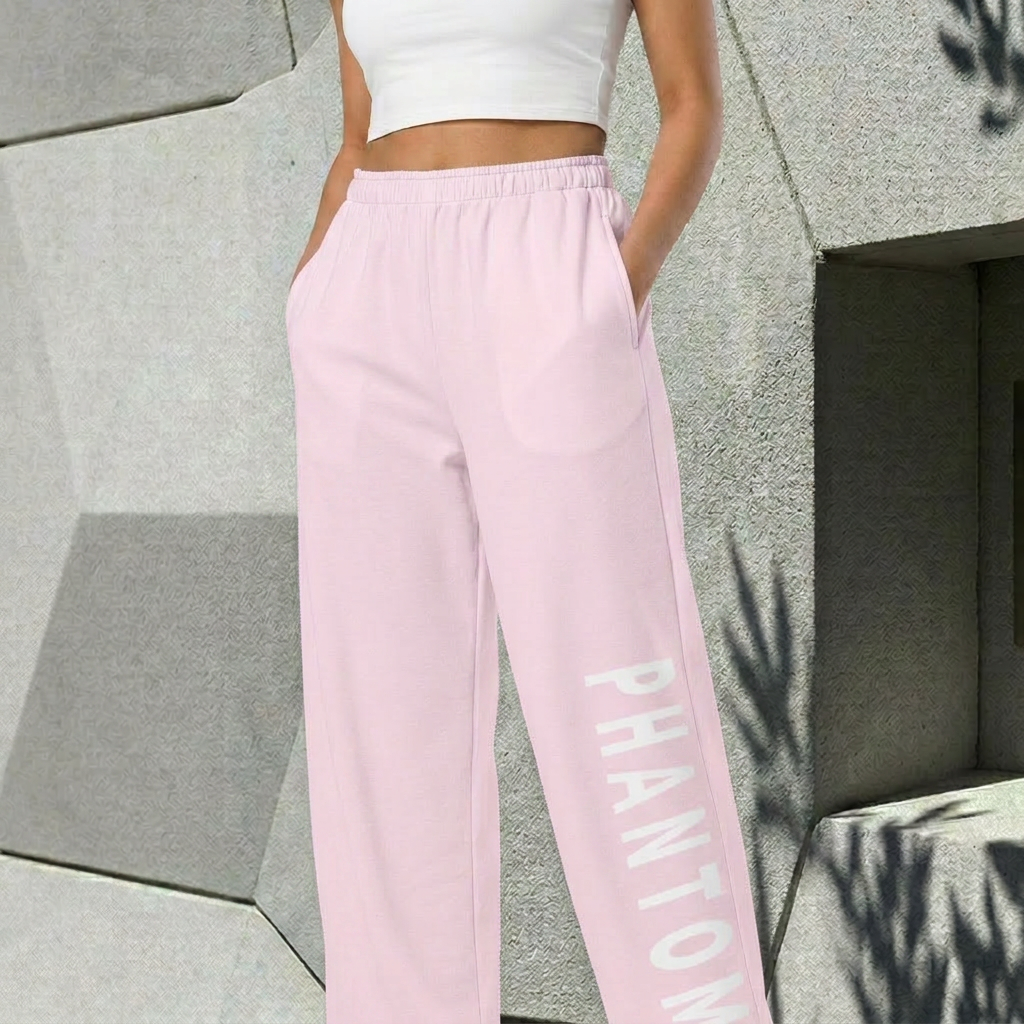 Wide Legged Cotton Joggers - Light Pink