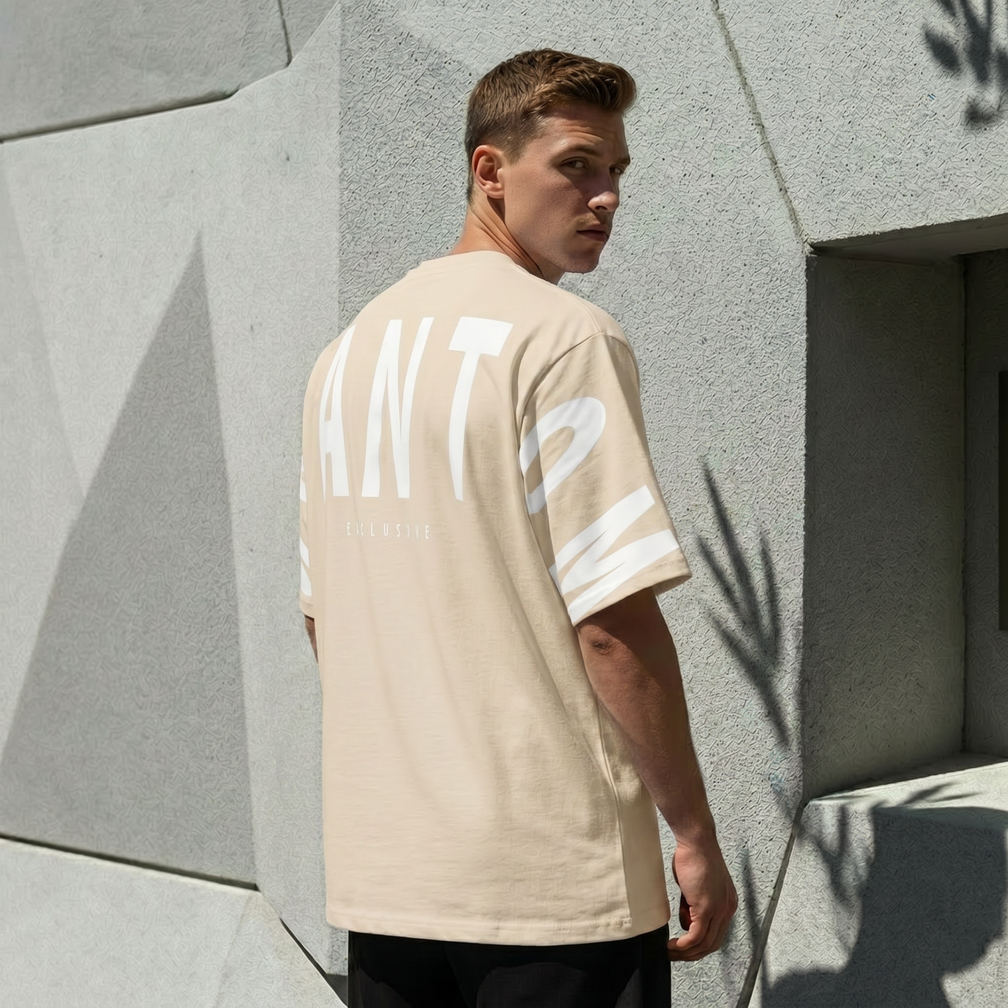 Oversized Large Text T Shirt - Light Beige