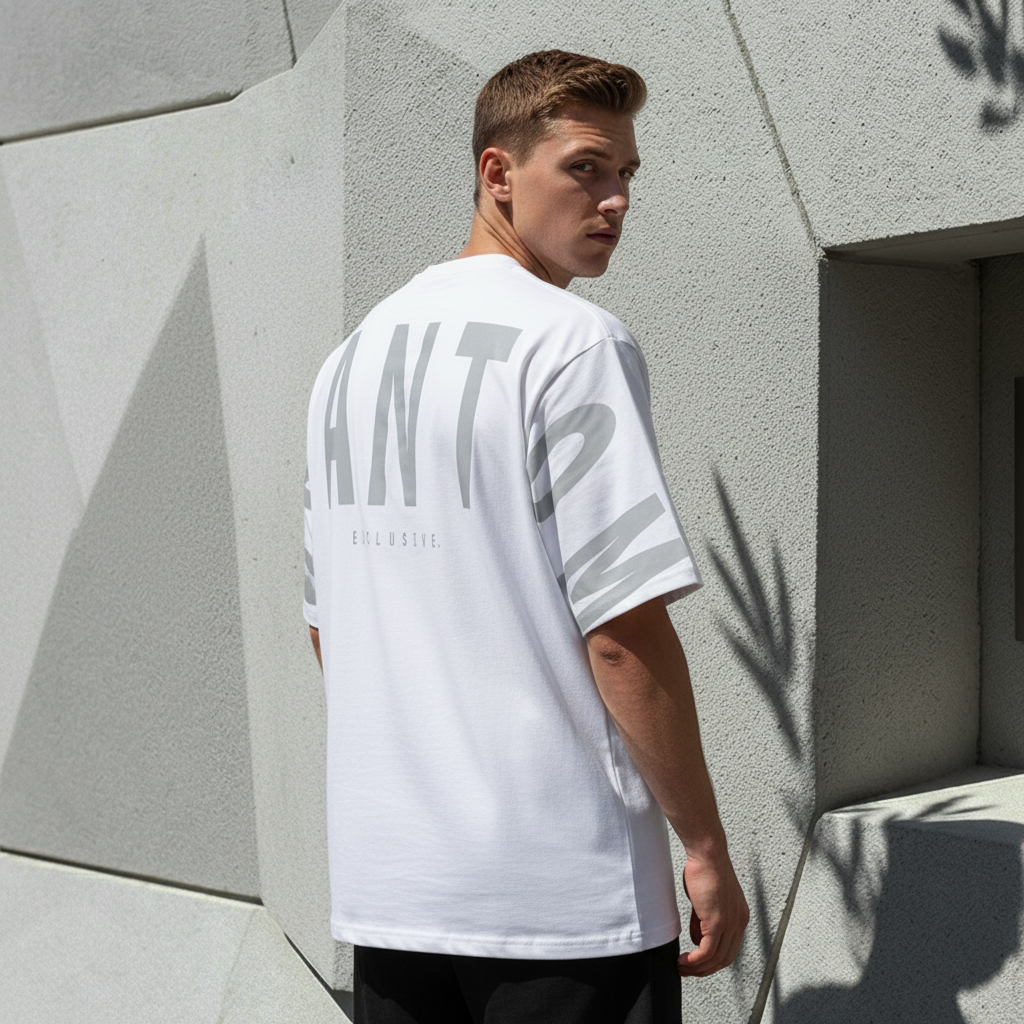 Oversized Large Text T Shirt - Light Grey Text
