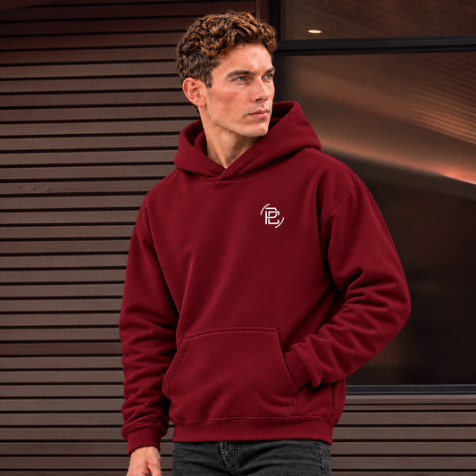Oversized Cotton Hoodie - Autumn Red, Large Text