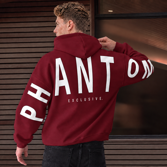 Oversized Cotton Hoodie - Autumn Red, Large Text