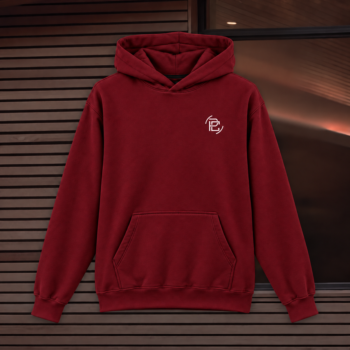 Oversized Cotton Hoodie - Burgundy, Large Text