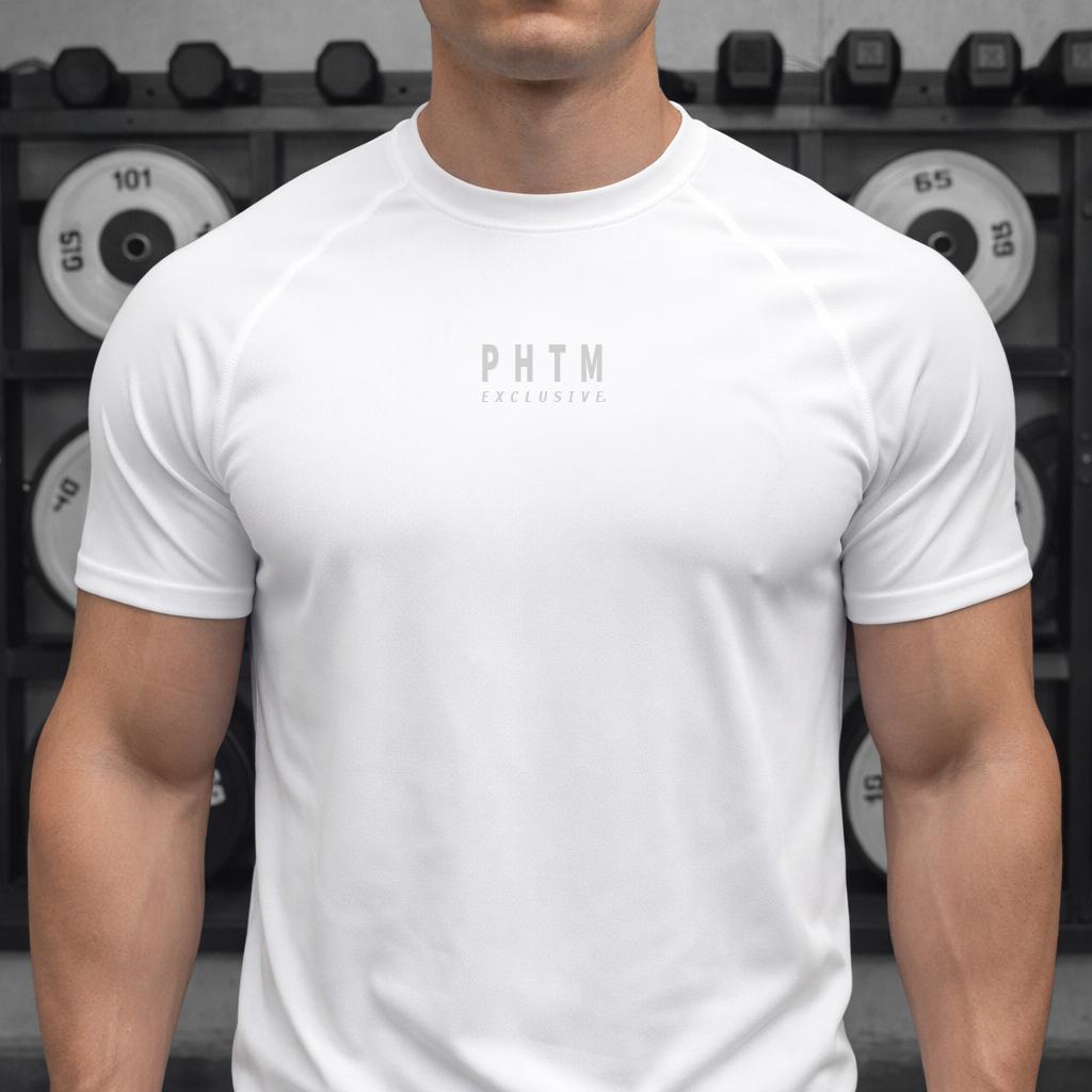Muscle Fit Gym Top - Acronym Design - Light Grey Text