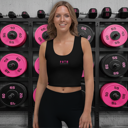 Black Athletic Crop Top - Pink Text