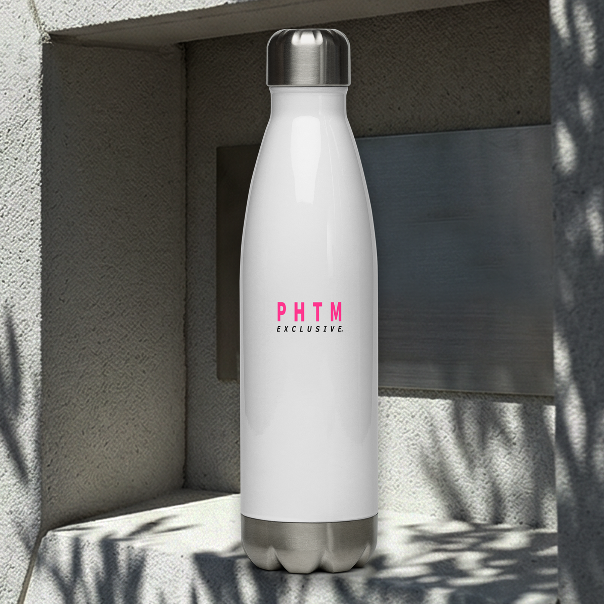 Stainless Steel Water Bottle - Hot Pink Text