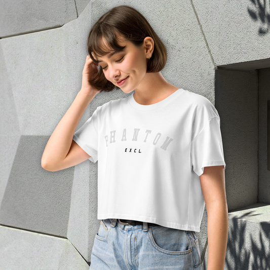 Women’s Summer Crop Top - White - Light Grey Text