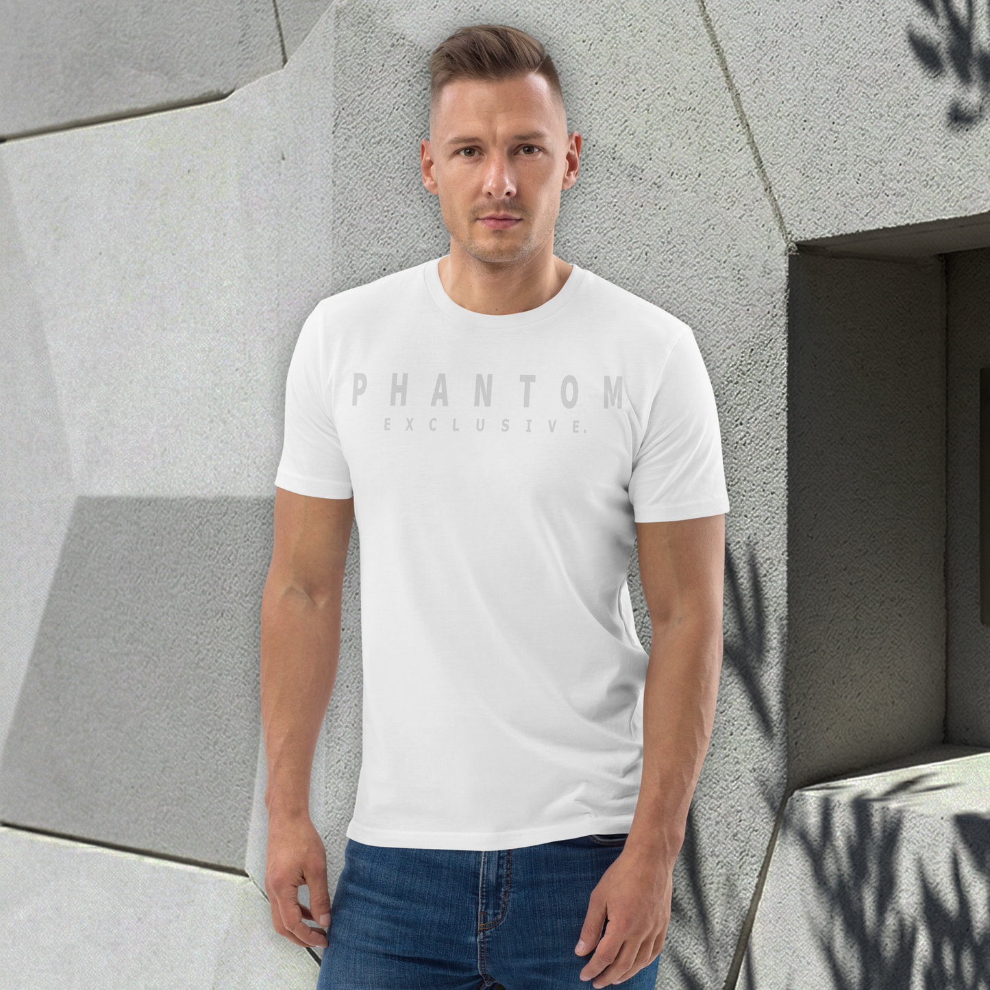 Modern Fitted T Shirt - White - Light Grey Text