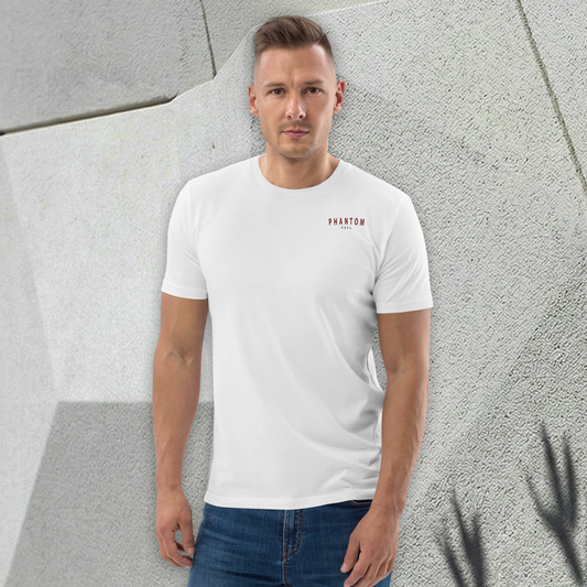 Fitted Classic T Shirt - White - Burgundy Text
