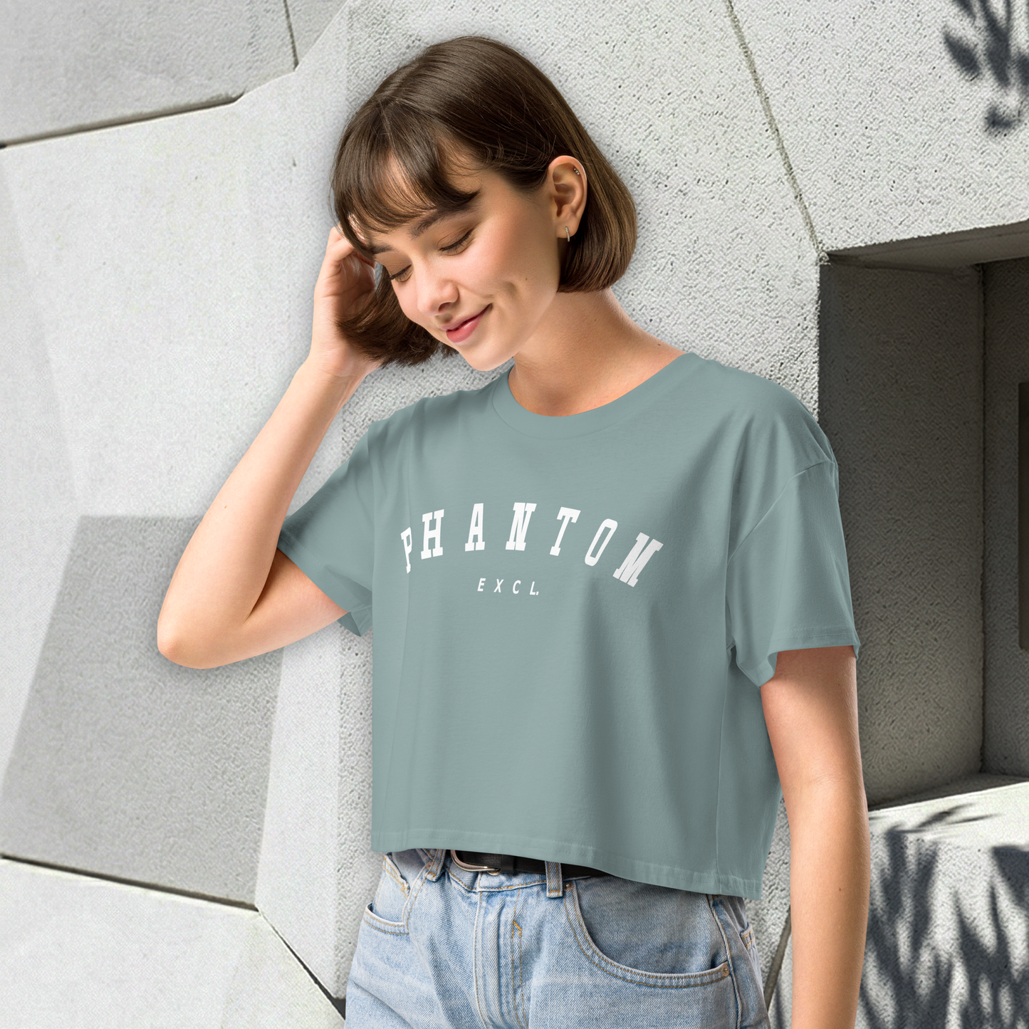 Women’s Summer Crop Top - Mineral Green - White Text