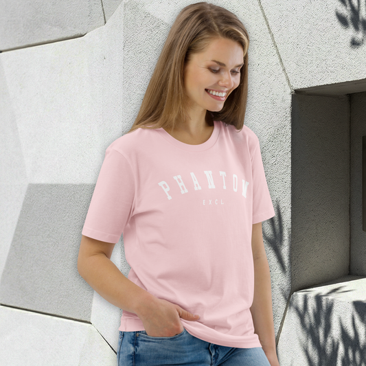 Women's - Varsity Top - Cotton Pink, White text