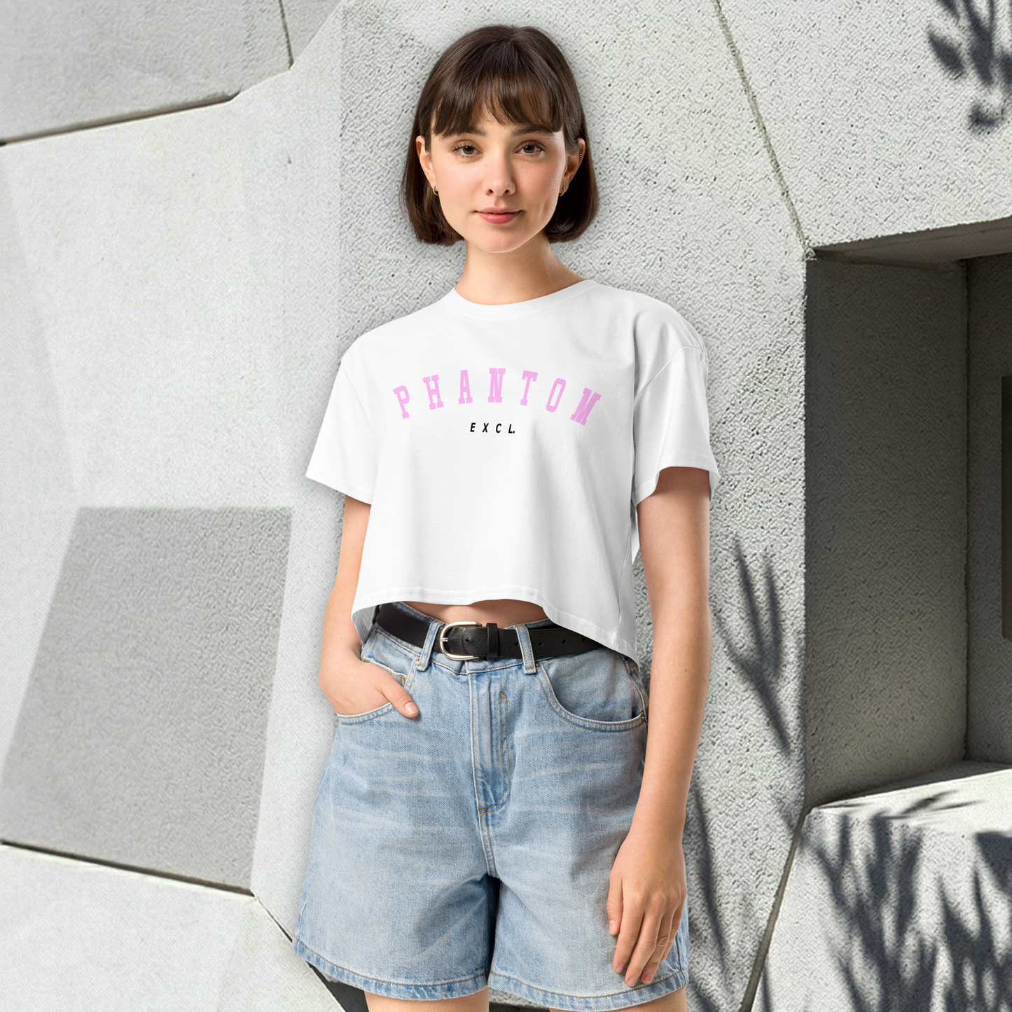 Women’s Summer Crop Top - White - Light Pink Text