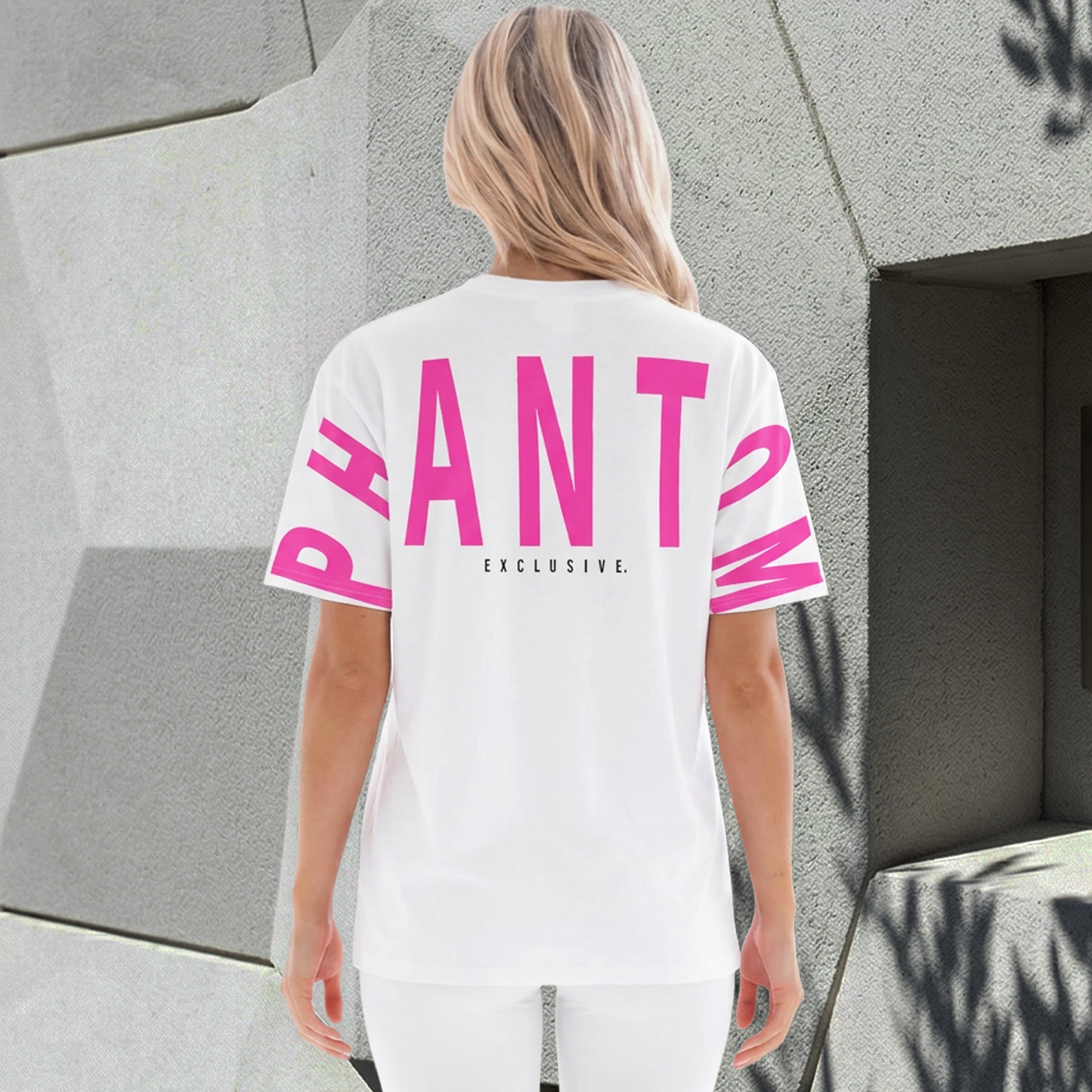 Oversized Large Text T Shirt - Hot Pink Text