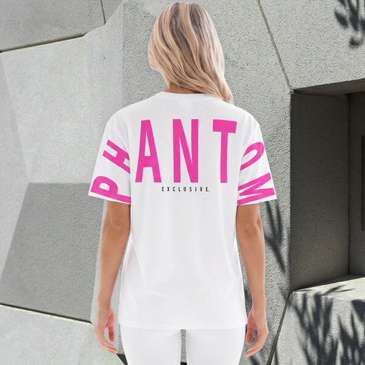 Oversized Large Text T Shirt - Hot Pink Text