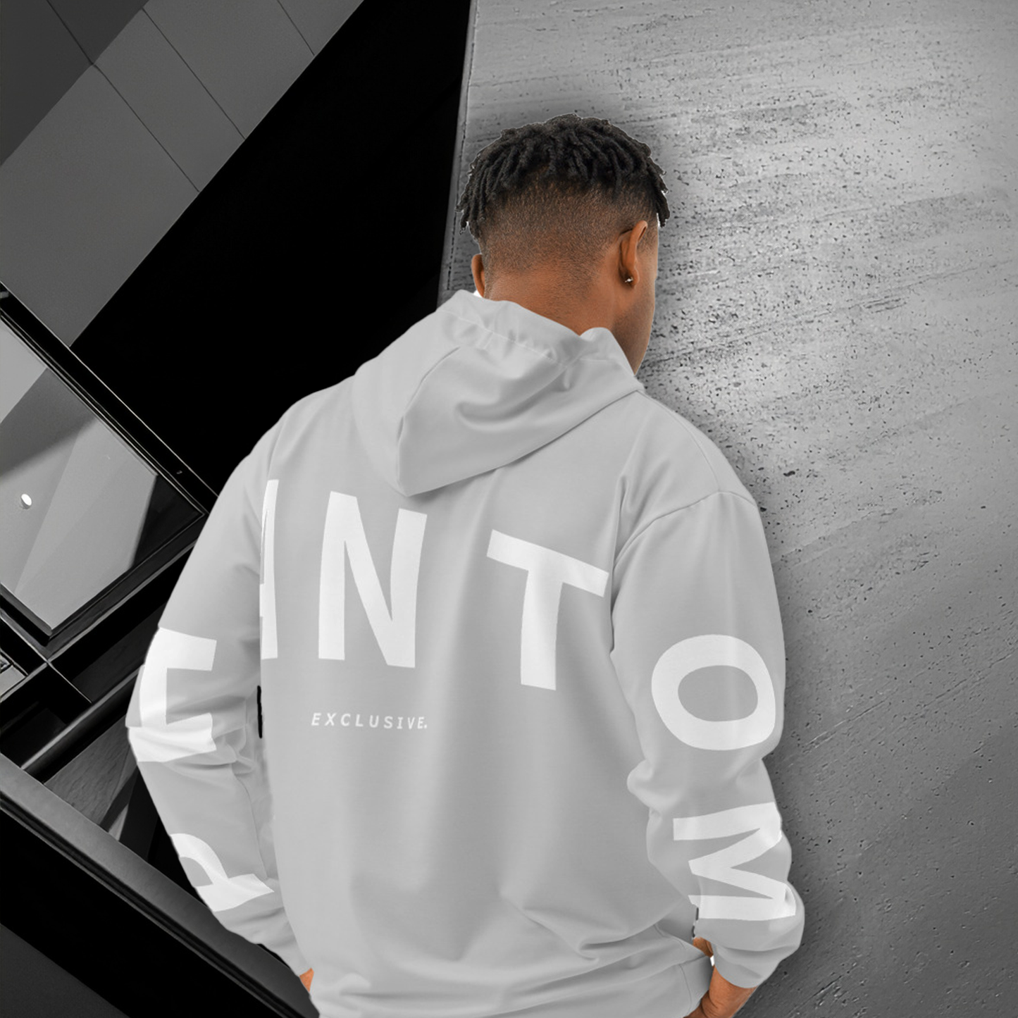 Premium Cotton Large Text Hoodie - Grey & White
