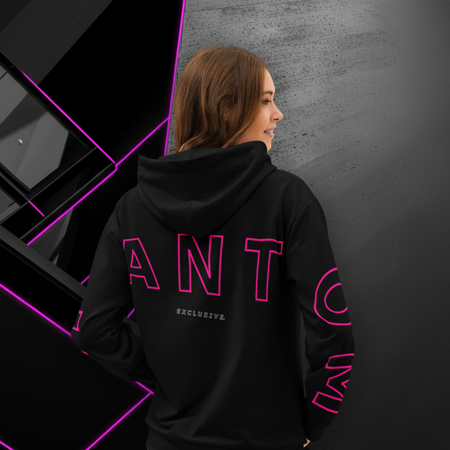 Women's Premium Cotton Hoodie - Black & Pink