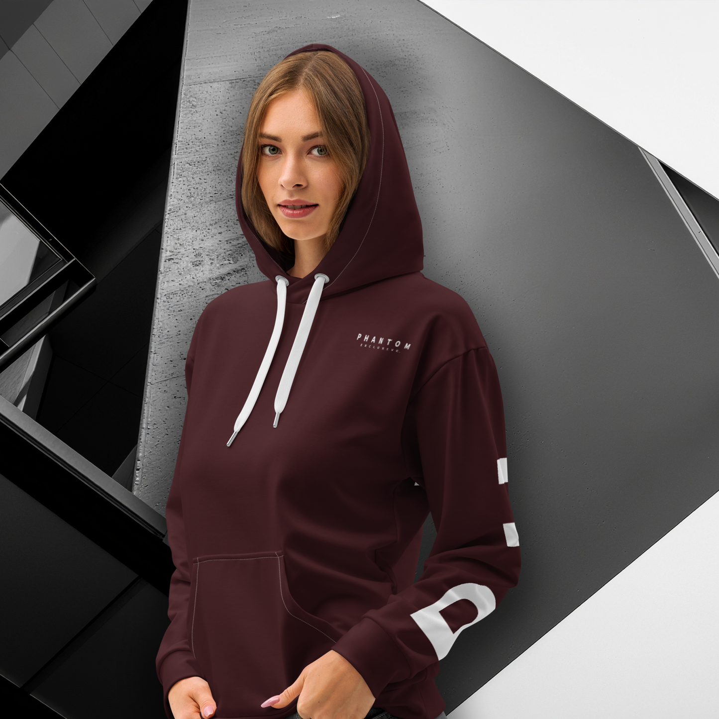 Women’s Premium Cotton Hoodie - Large Text - Burgundy