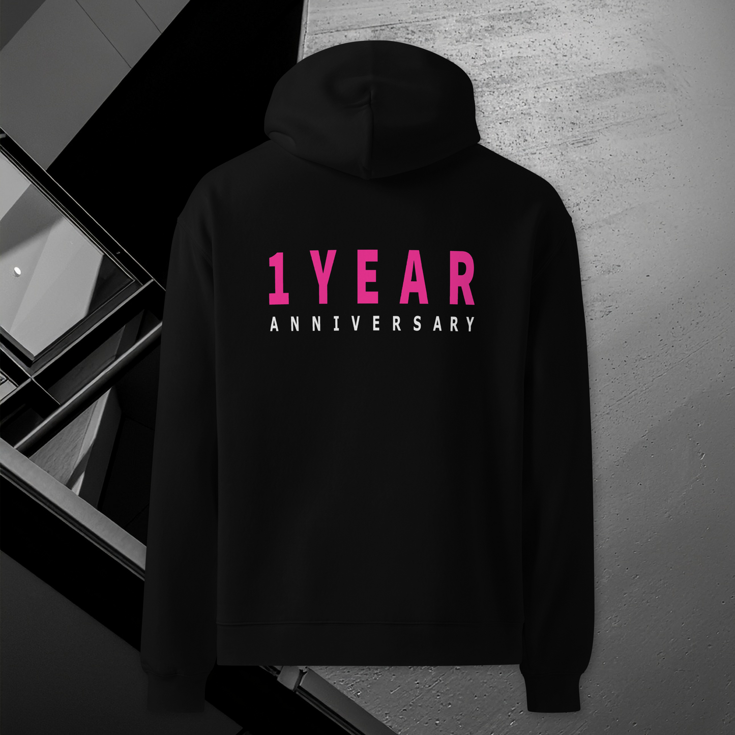 Oversized 1 Year Anniversary Hoodie - Hot Pink