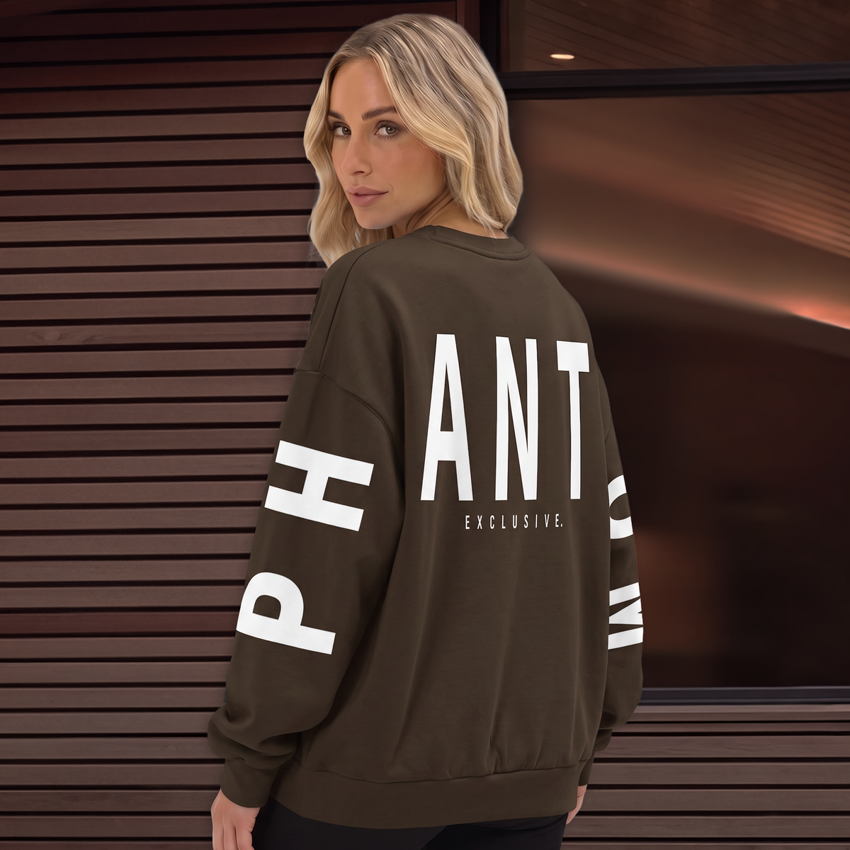 Large Text Oversized Jumper - Chocolate Brown