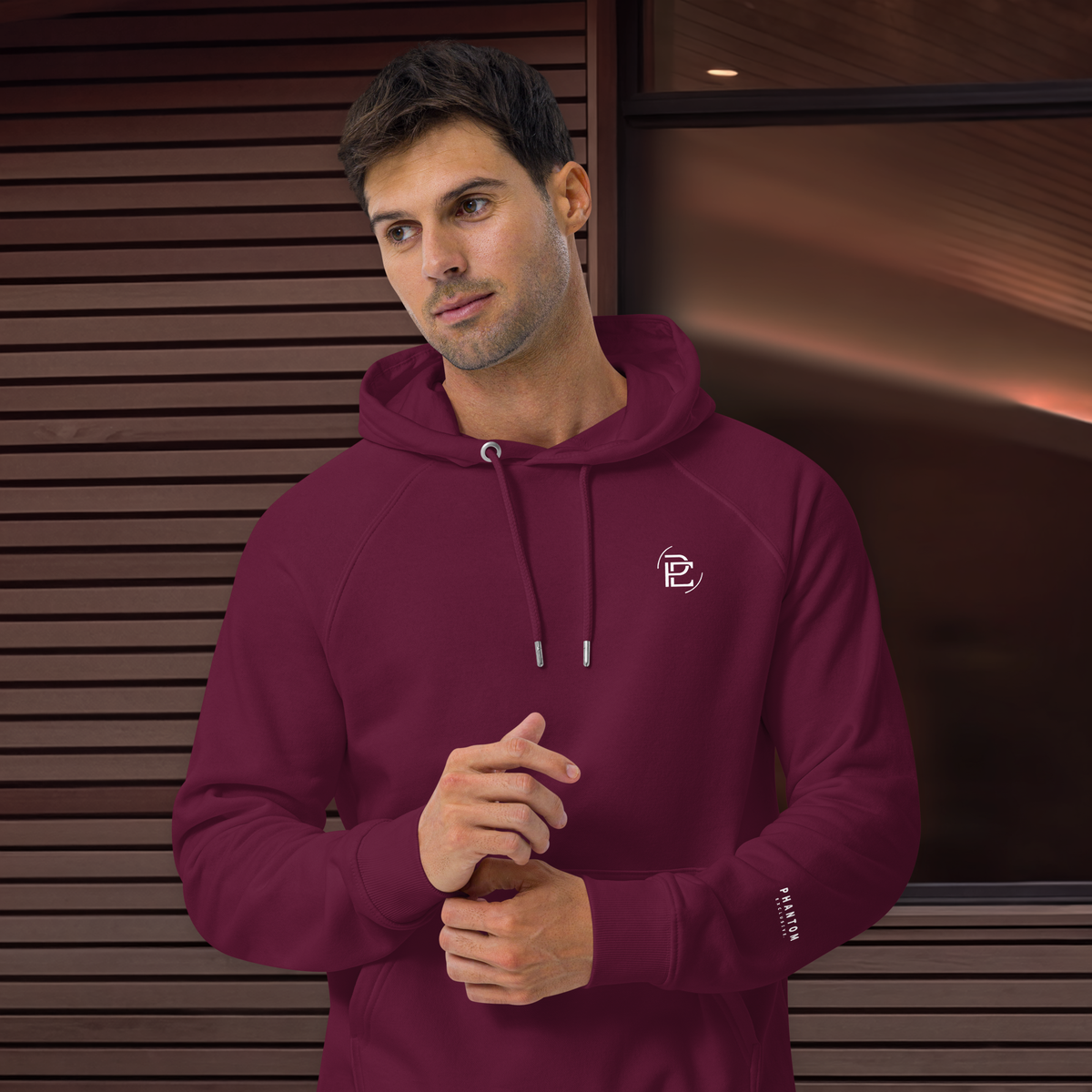 Regular Fit Merged Logo Hoodie - Burgundy