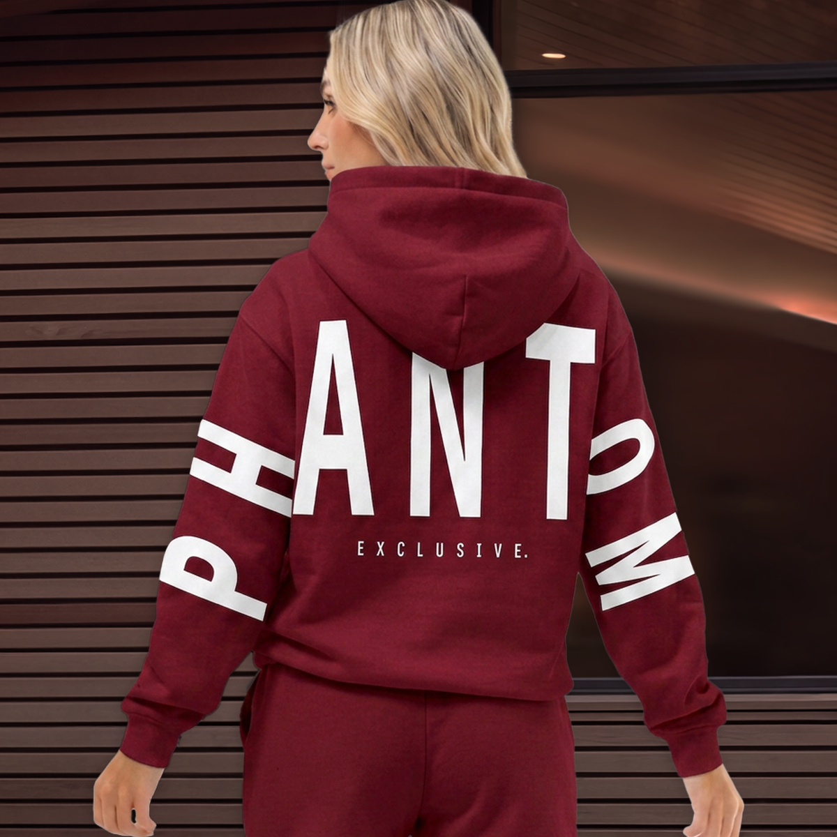Oversized Cotton Hoodie - Burgundy, Large Text