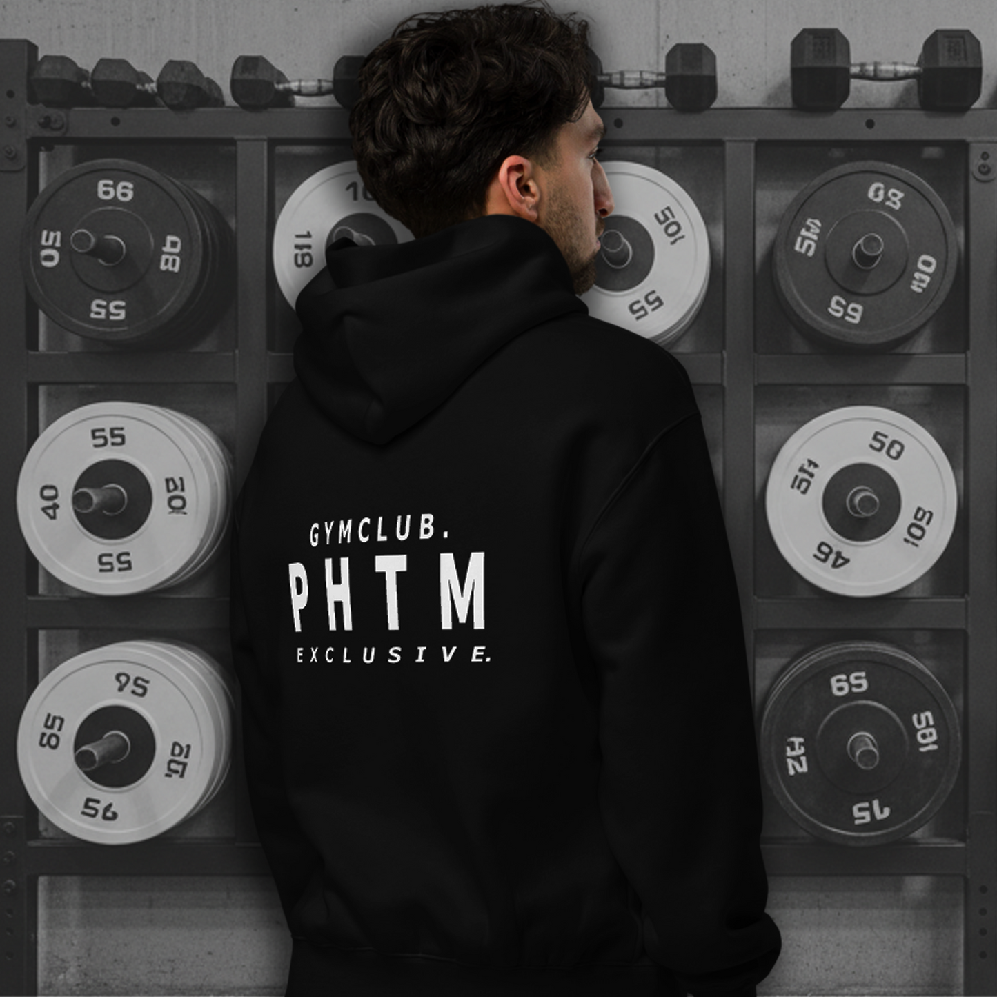Premium Oversized Gym Club Hoodie - Black & White