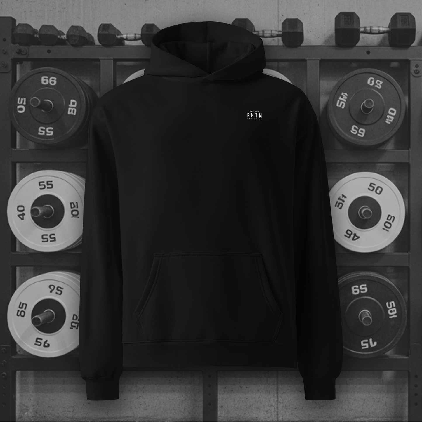 Premium Oversized Gym Club Hoodie - Black & White