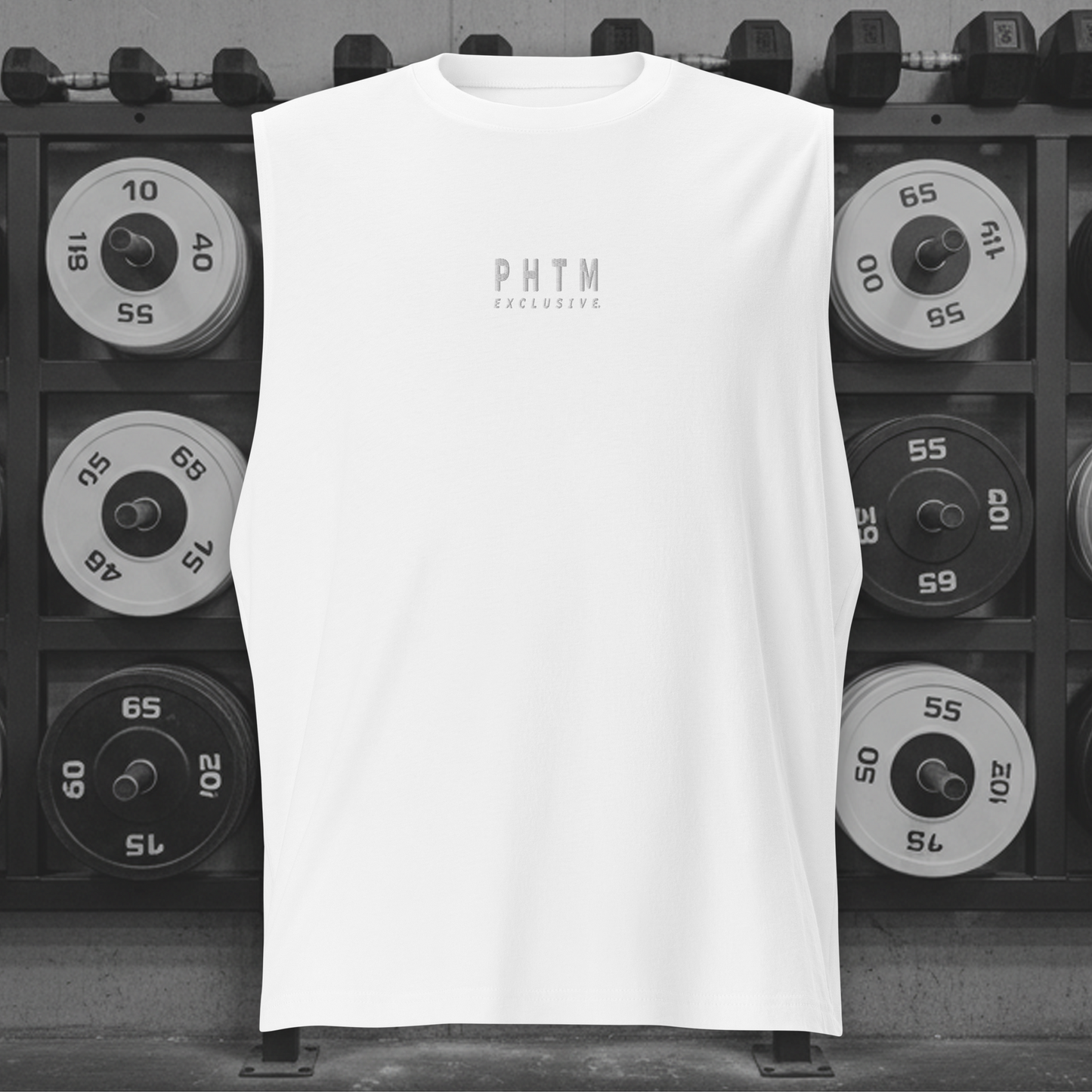 Muscle Fit Tank Top - Light Grey Embroidery