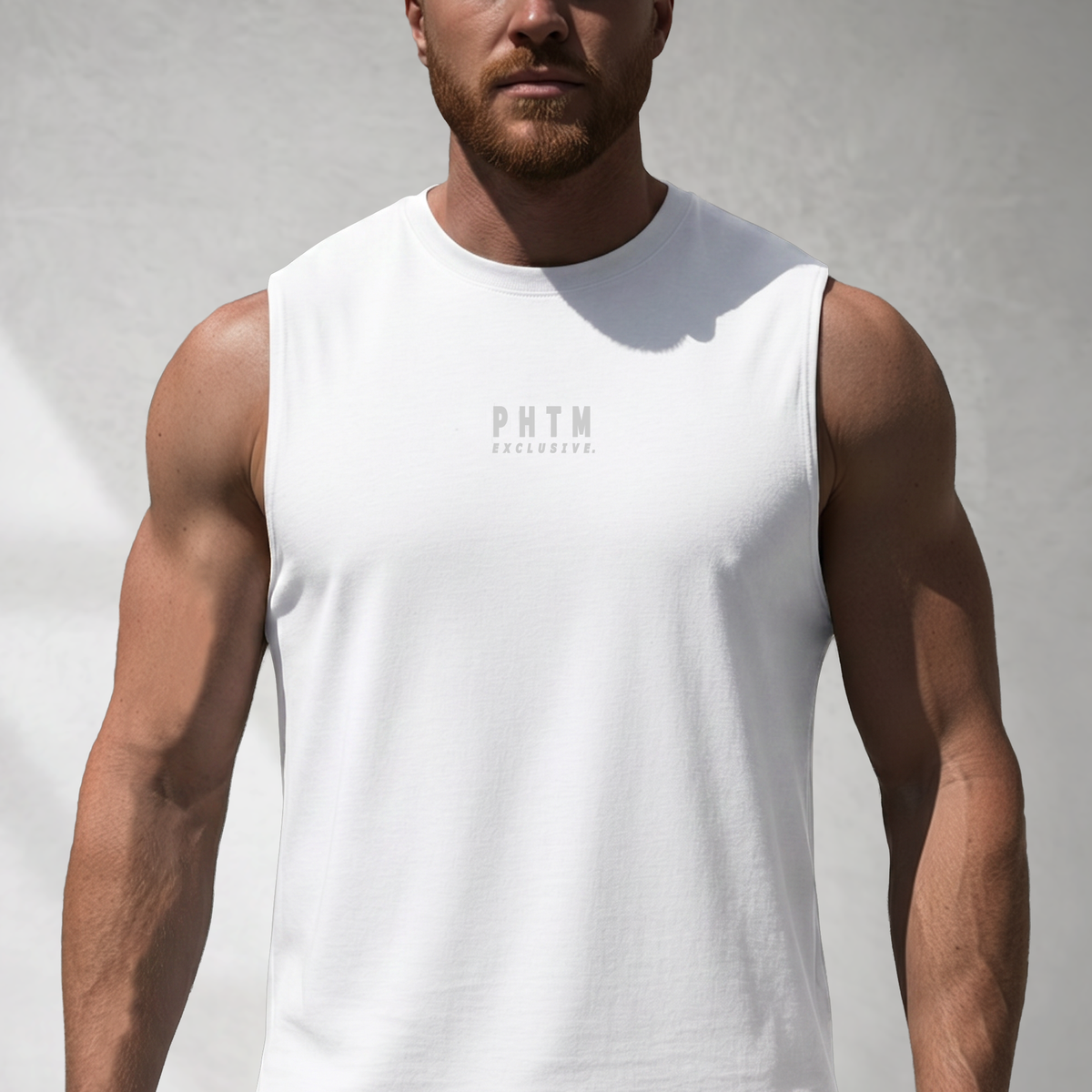 Muscle Fit Tank Top - Light Grey Embroidery