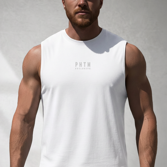 Muscle Fit Tank Top - Light Grey Embroidery